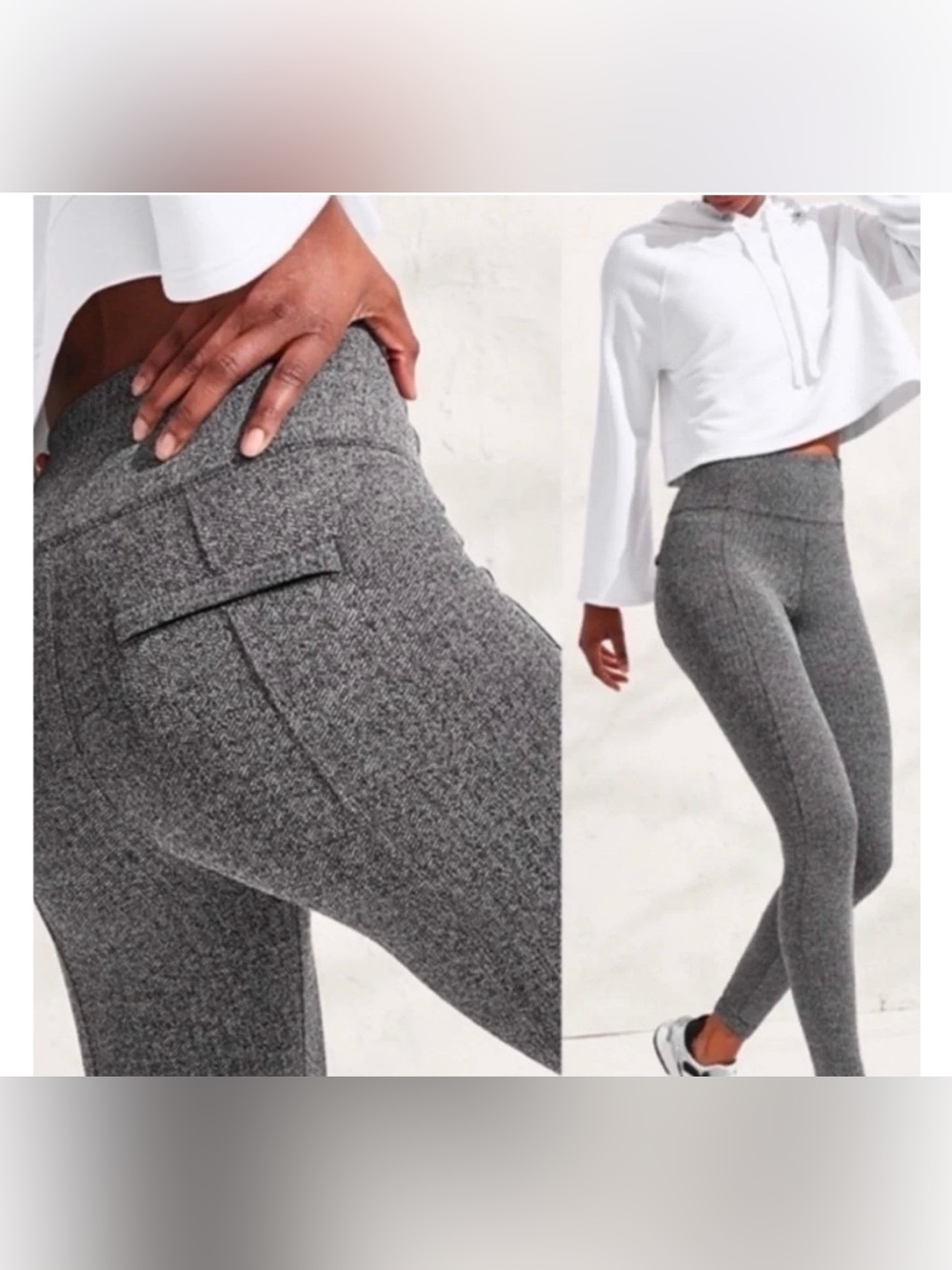 Athleta Delancey Herringbone Gray High-Waist Knit Tights with Back Pocket - M W